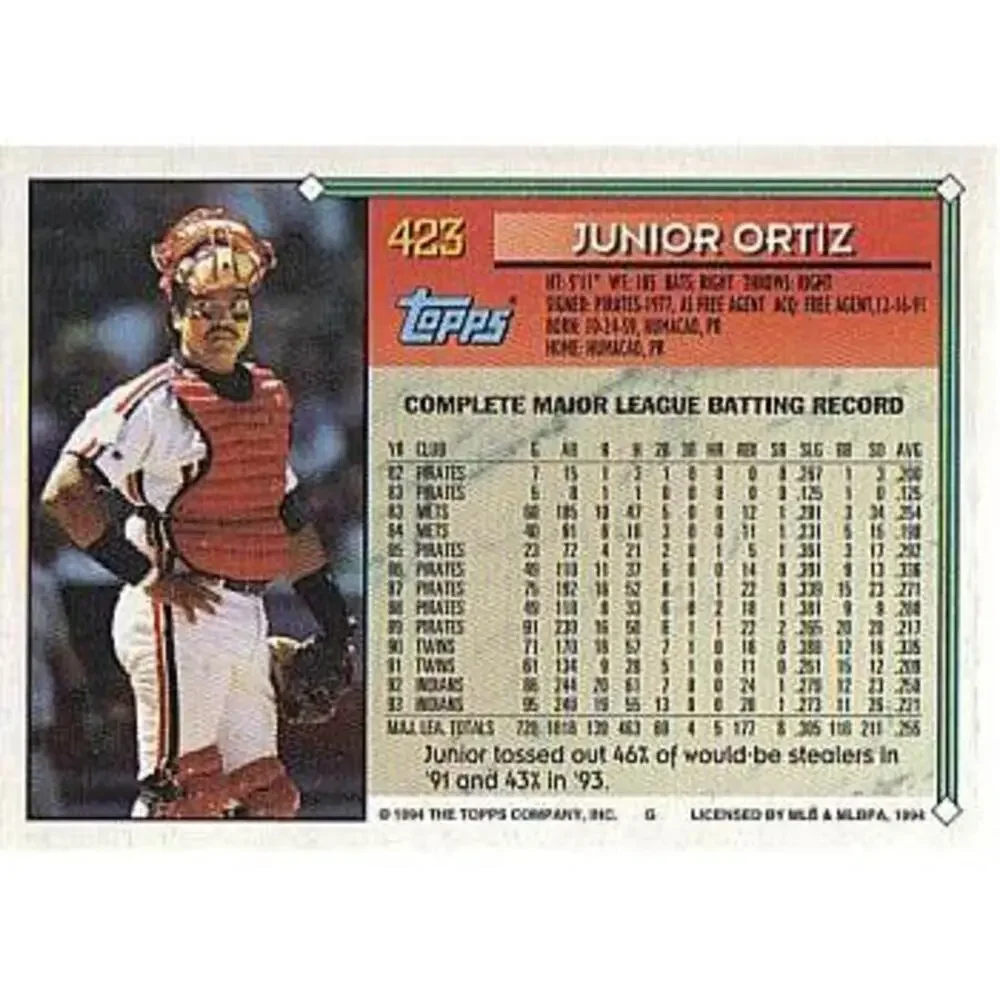1994 Topps Junior Ortiz # 423 Cleveland Indians